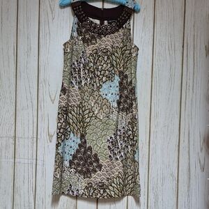 Paisley Tribal Retro Multi-colored Sheath Sleeveless Dress Brown Green Aqua 12